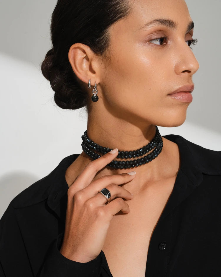 Tom Wood Kay Ring Black Larvikite