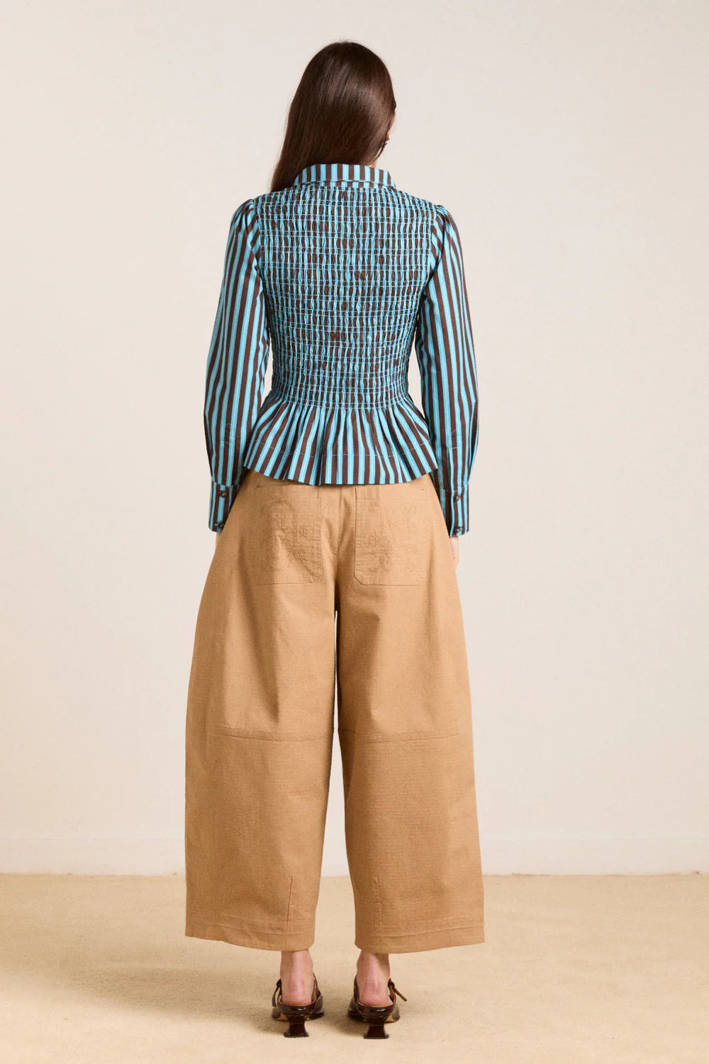 Damson Madder Hazel Shirred Shirt - Blue Choc Stripe