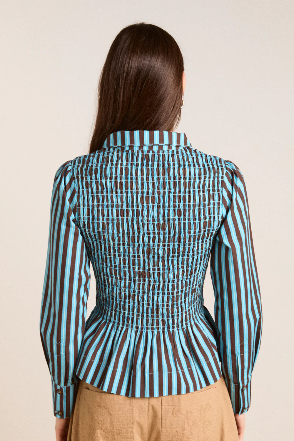 Damson Madder Hazel Shirred Shirt - Blue Choc Stripe