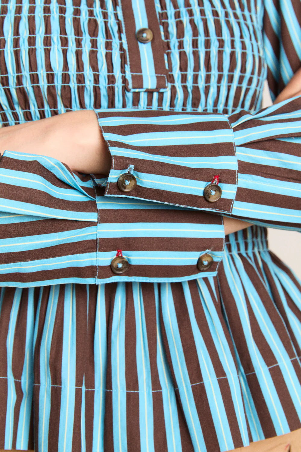Damson Madder Hazel Shirred Shirt - Blue Choc Stripe