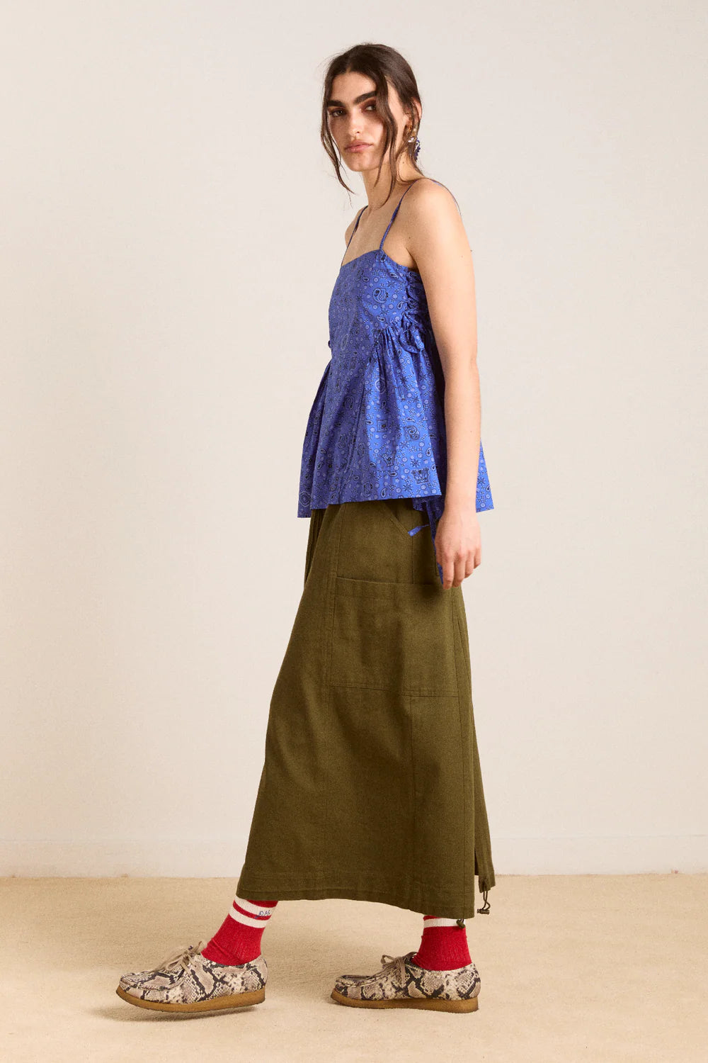 Damson Madder Vika Utility Midi Skirt - Olive