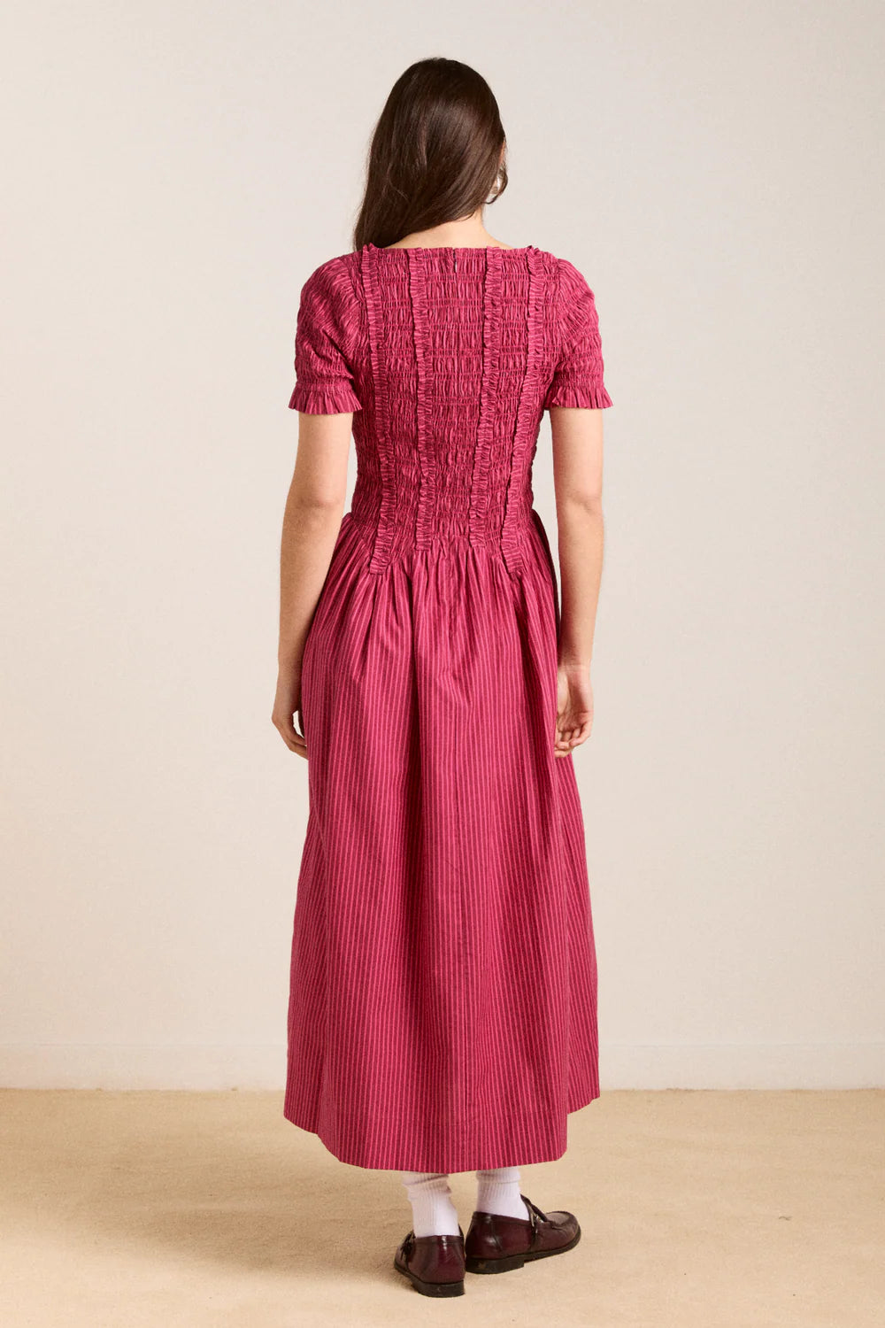 Damson Madder Raphaela Ruffle Midi Dress - Berry Business