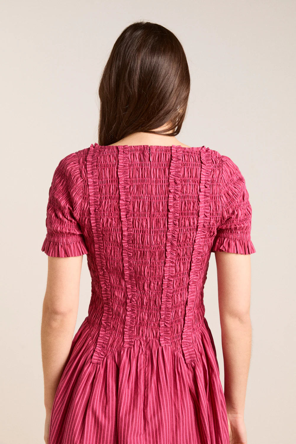 Damson Madder Raphaela Ruffle Midi Dress - Berry Business