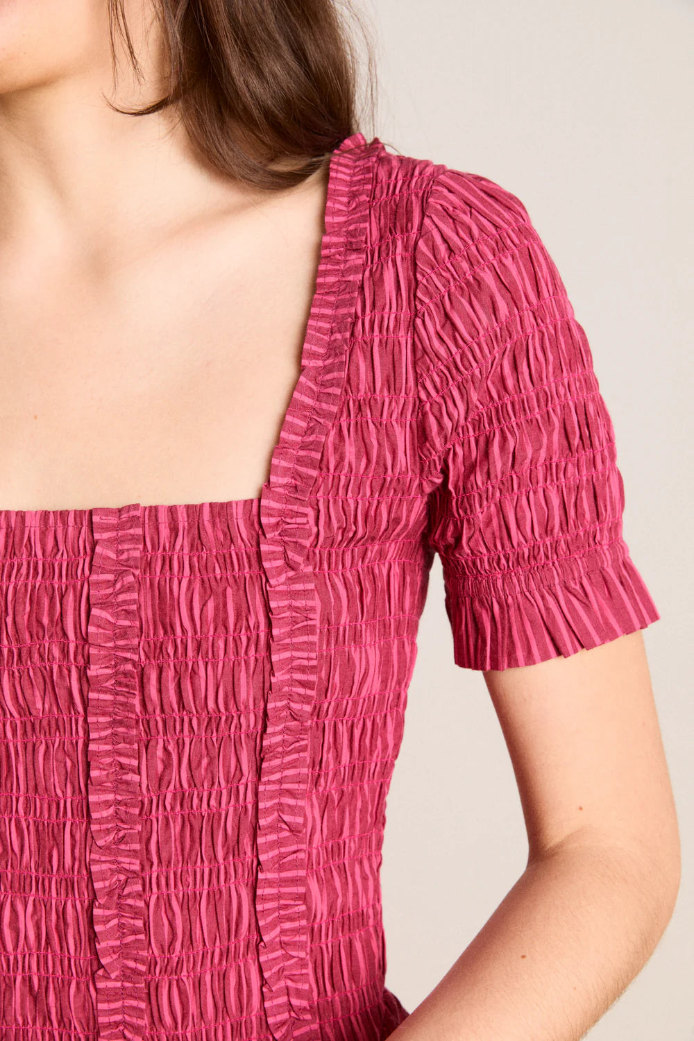 Damson Madder Raphaela Ruffle Midi Dress - Berry Business