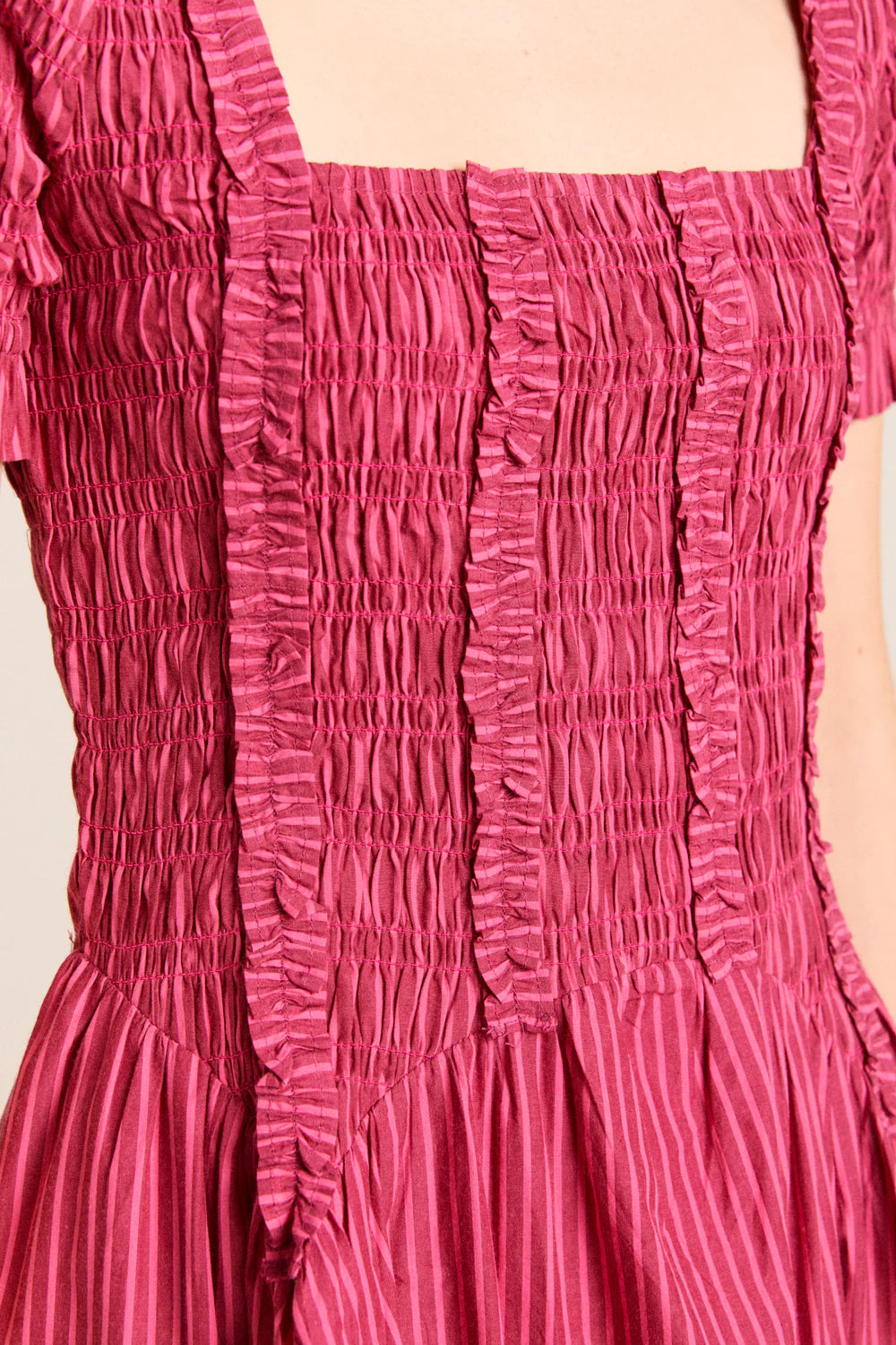 Damson Madder Raphaela Ruffle Midi Dress - Berry Business