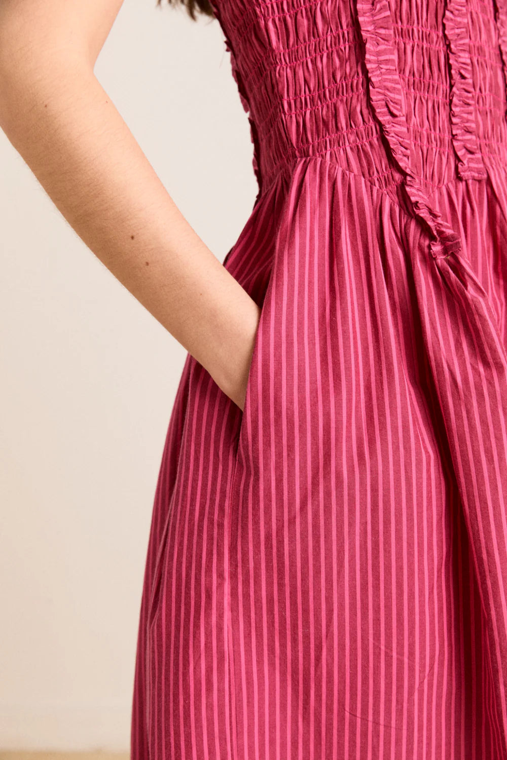 Damson Madder Raphaela Ruffle Midi Dress - Berry Business