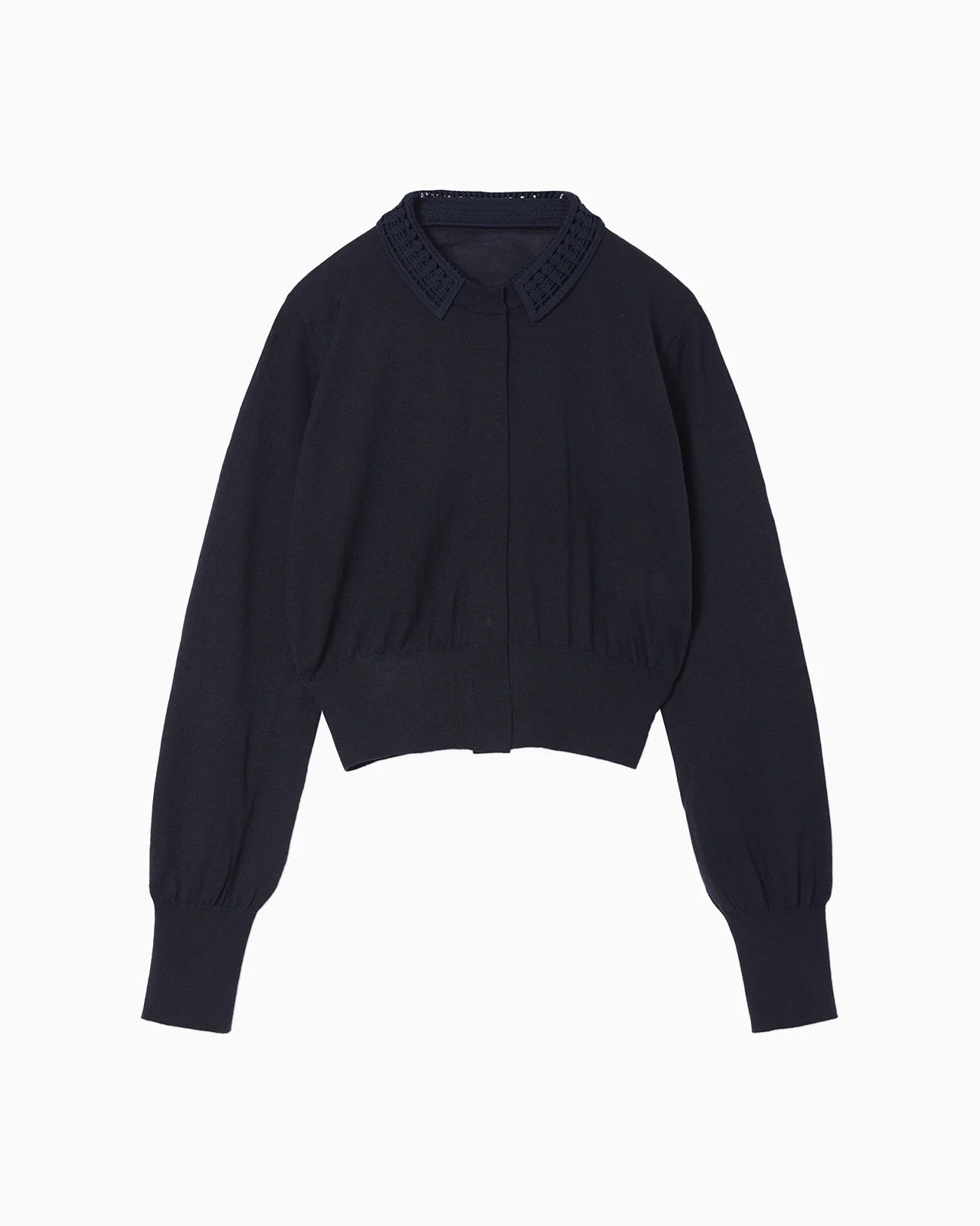 Mame Kurogouchi Detachable Embroidery Collar Knitted Cardigan - navy -KN032