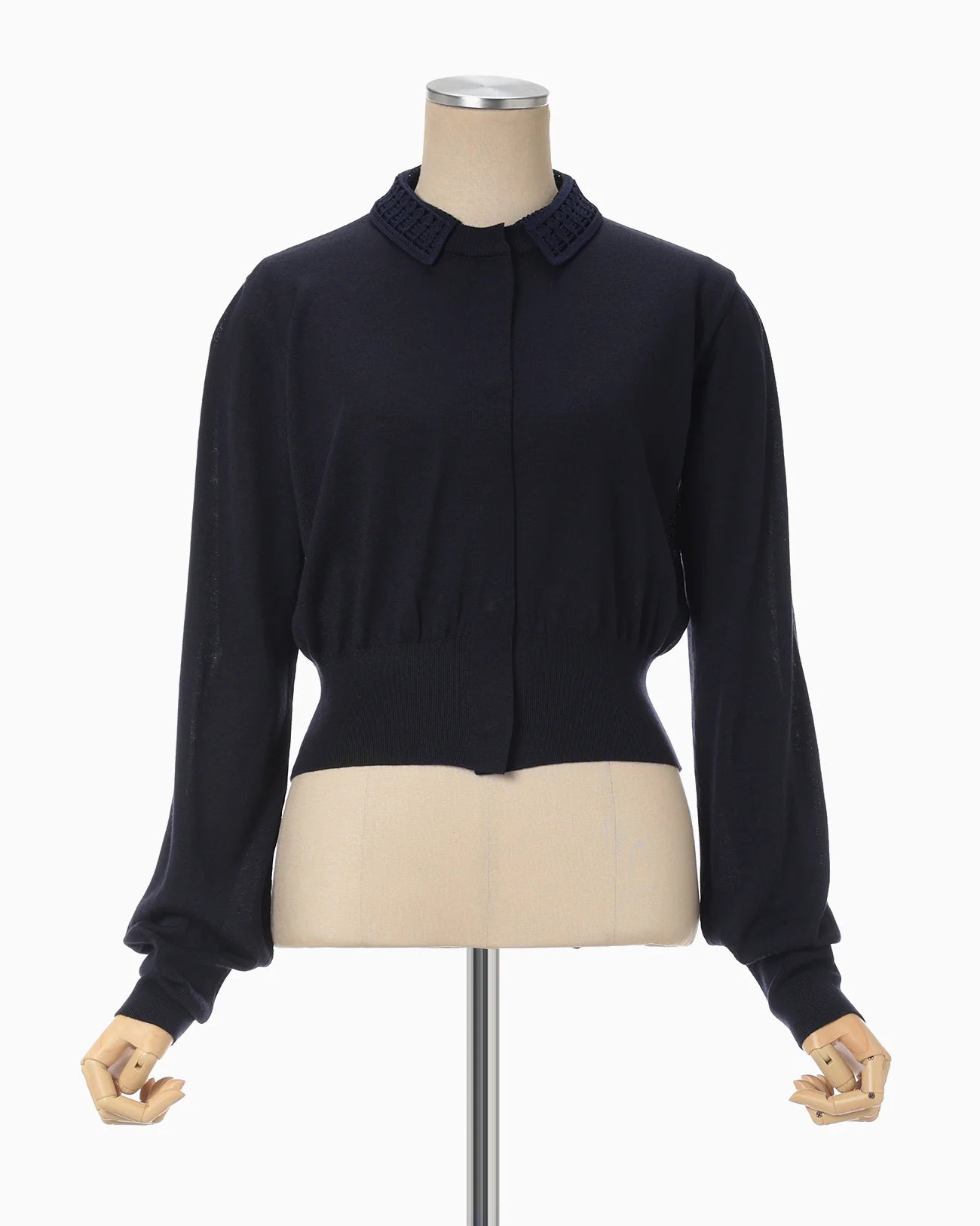 Mame Kurogouchi Detachable Embroidery Collar Knitted Cardigan - navy -KN032