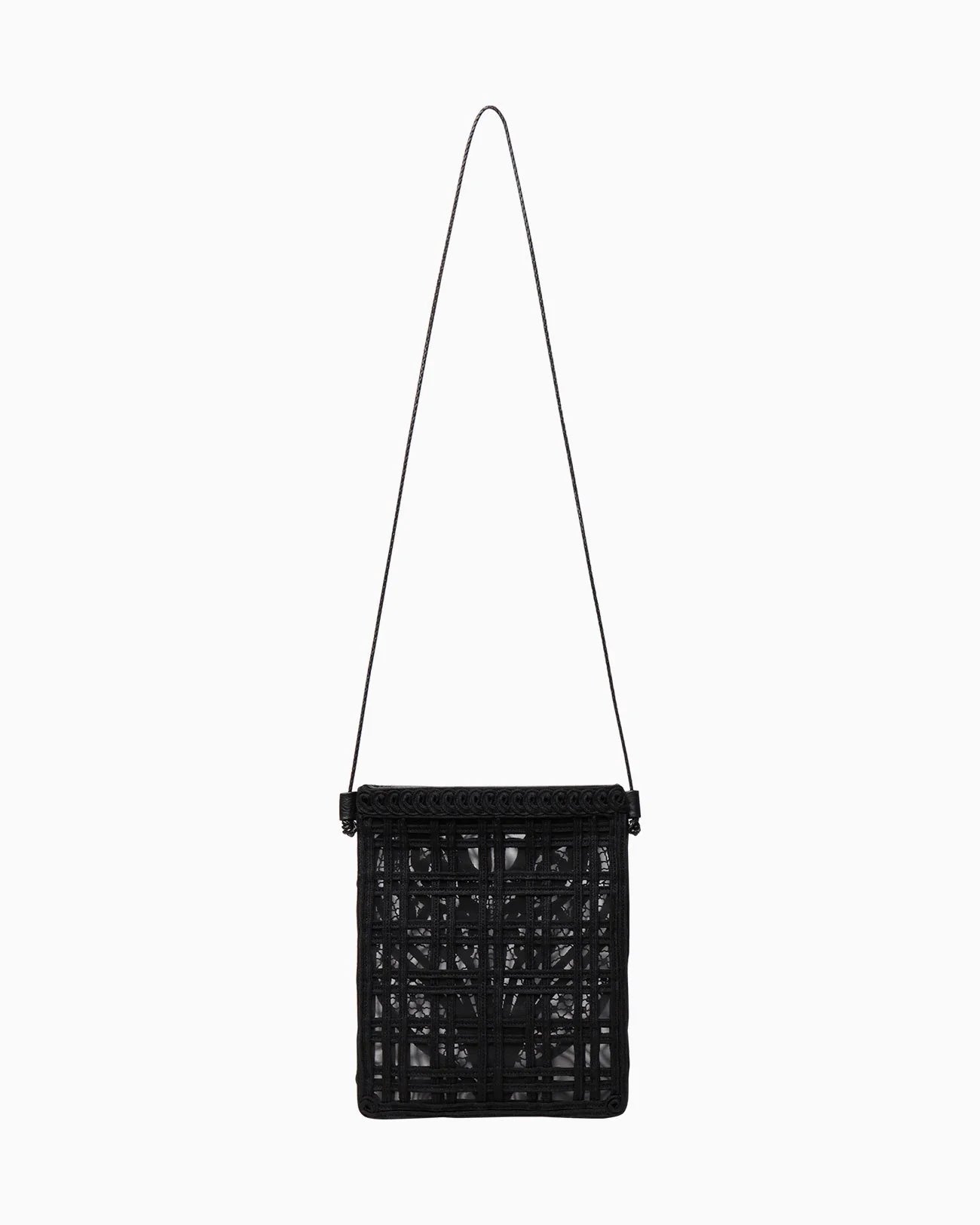 Mame Kurogouchi Cording Embroidery Pouch With Leather Strap - Black