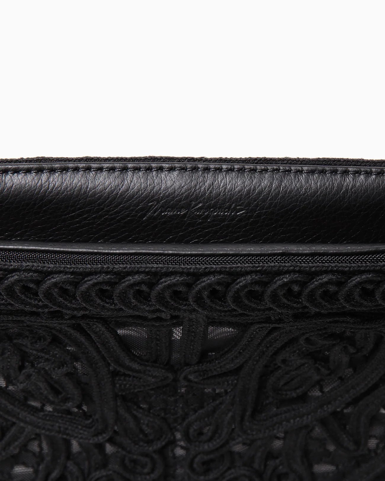 Mame Kurogouchi Cording Embroidery Pouch With Leather Strap - Black