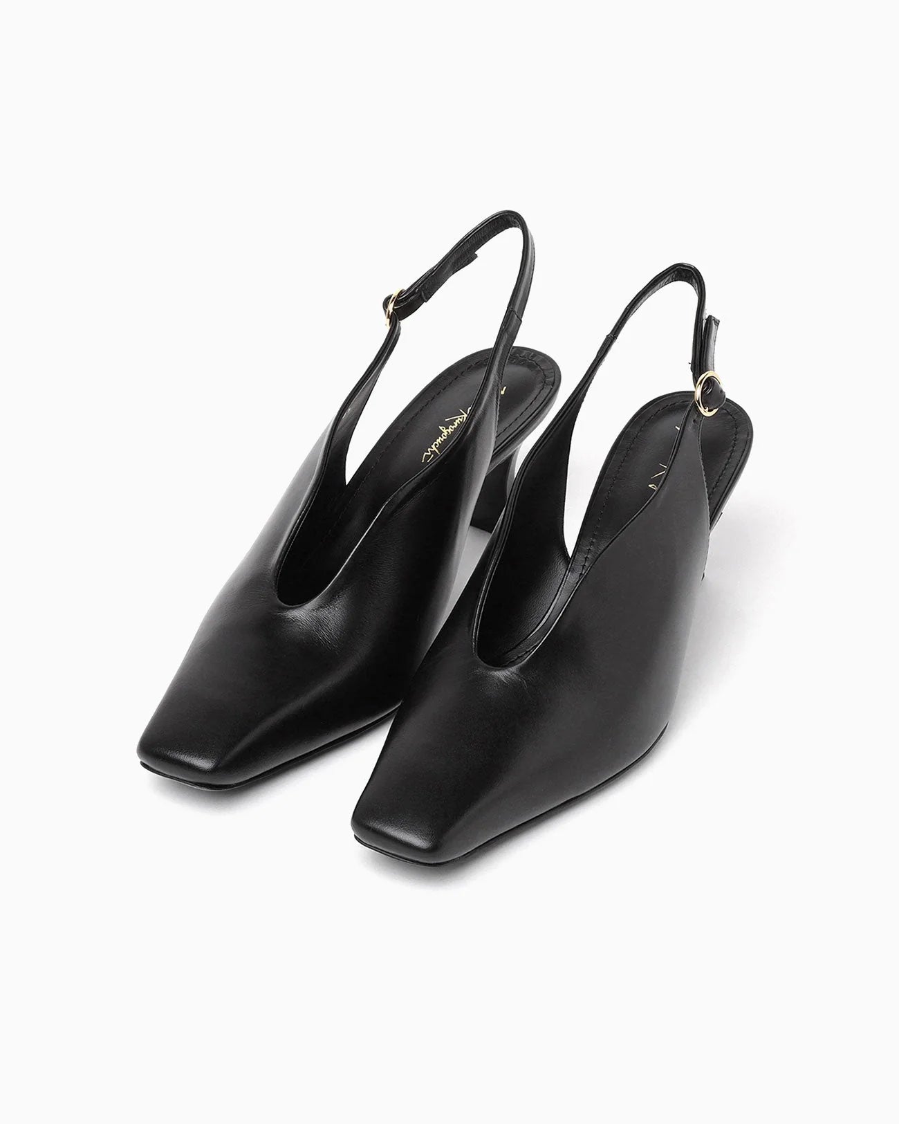 Mame Kurogouchi Curved Line Sling Back Heels - Black