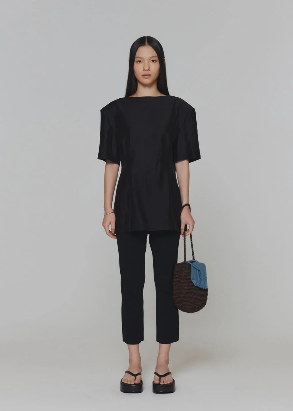 Amomento Silky Oversized Half Shirts Black