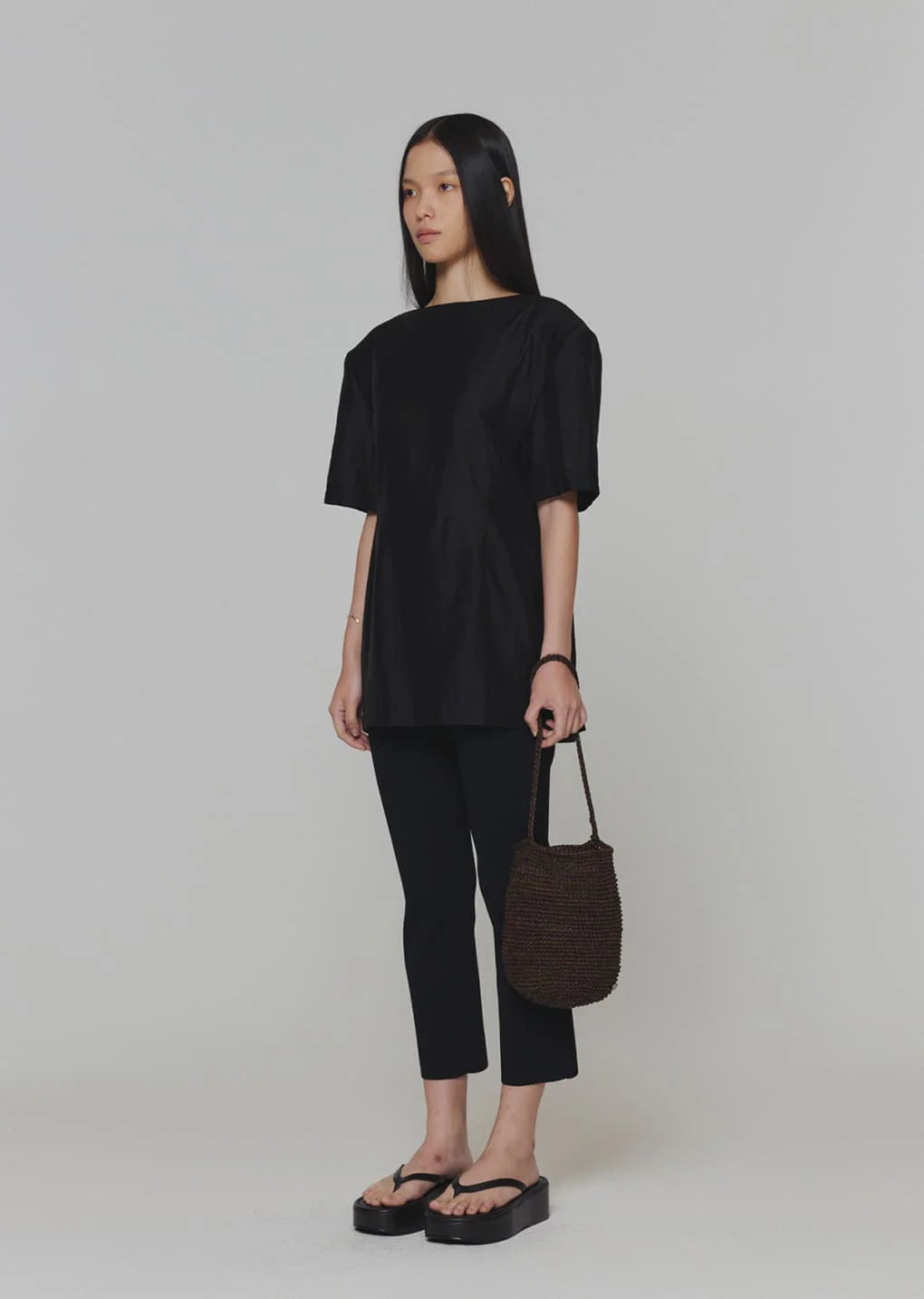 Amomento Silky Oversized Half Shirts Black