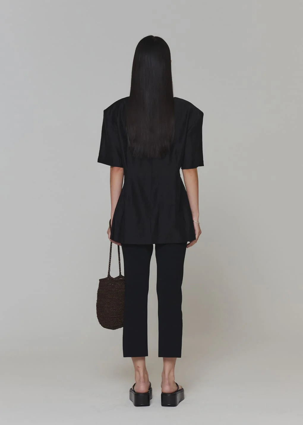 Amomento Silky Oversized Half Shirts Black