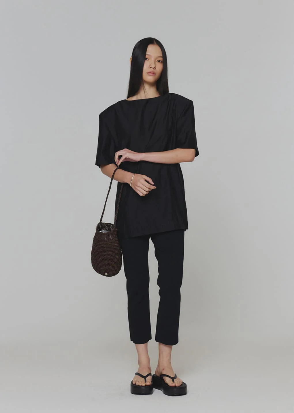 Amomento Silky Oversized Half Shirts Black