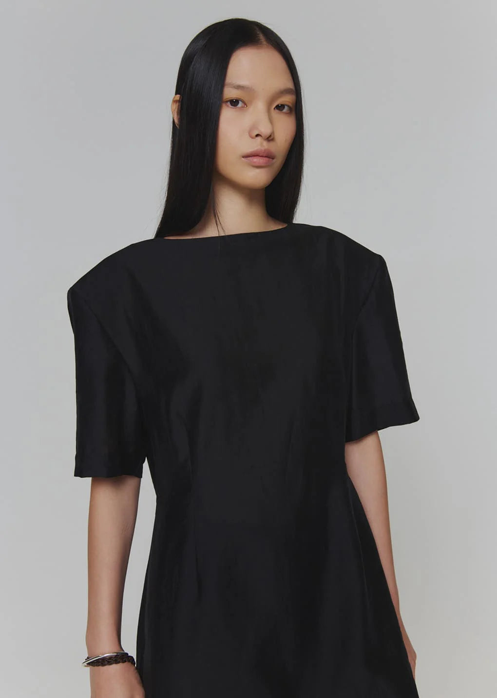 Amomento Silky Oversized Half Shirts Black