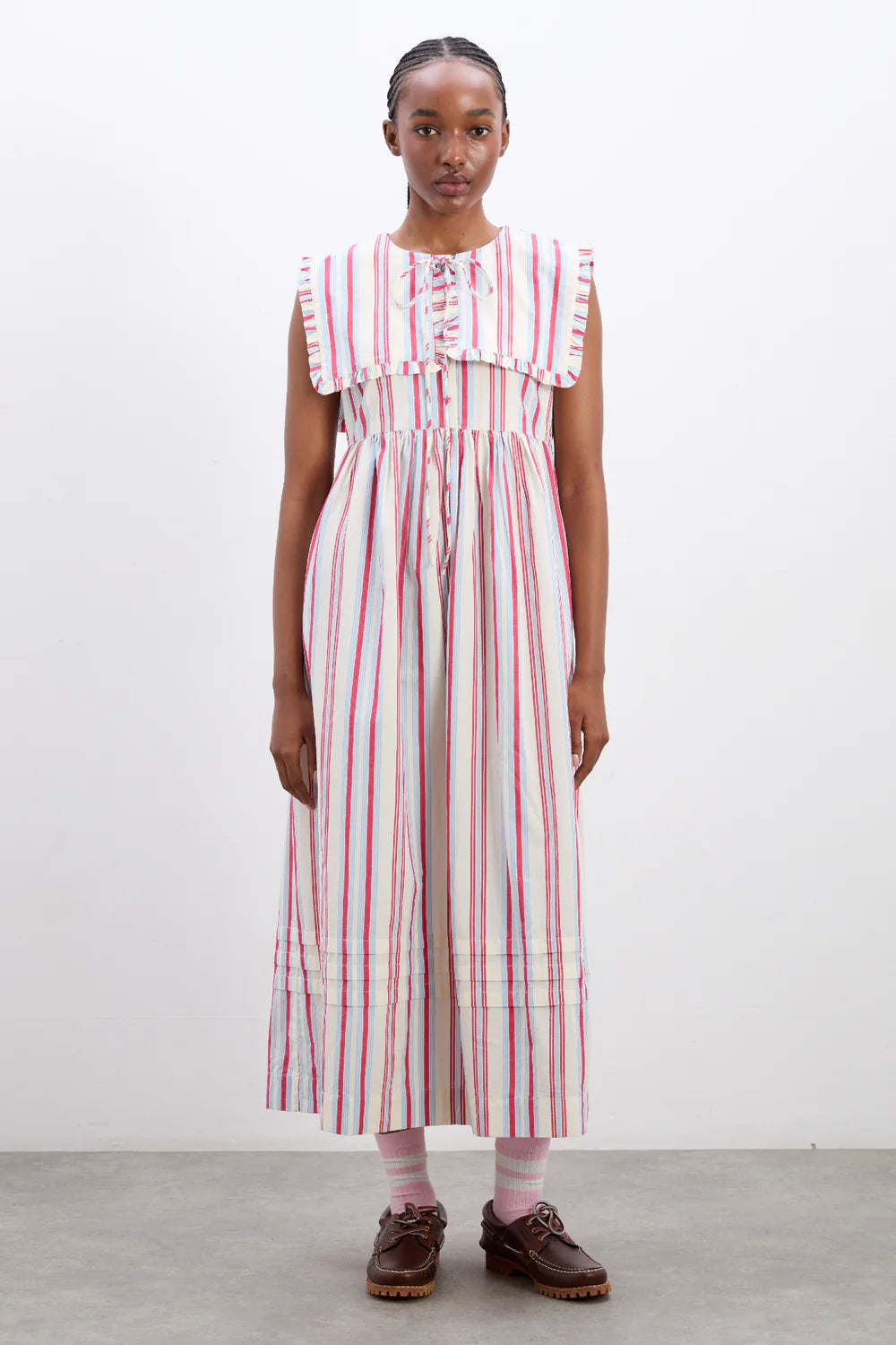 Damson Madder Josephine Midi Dress - Butter Cherry Stripe