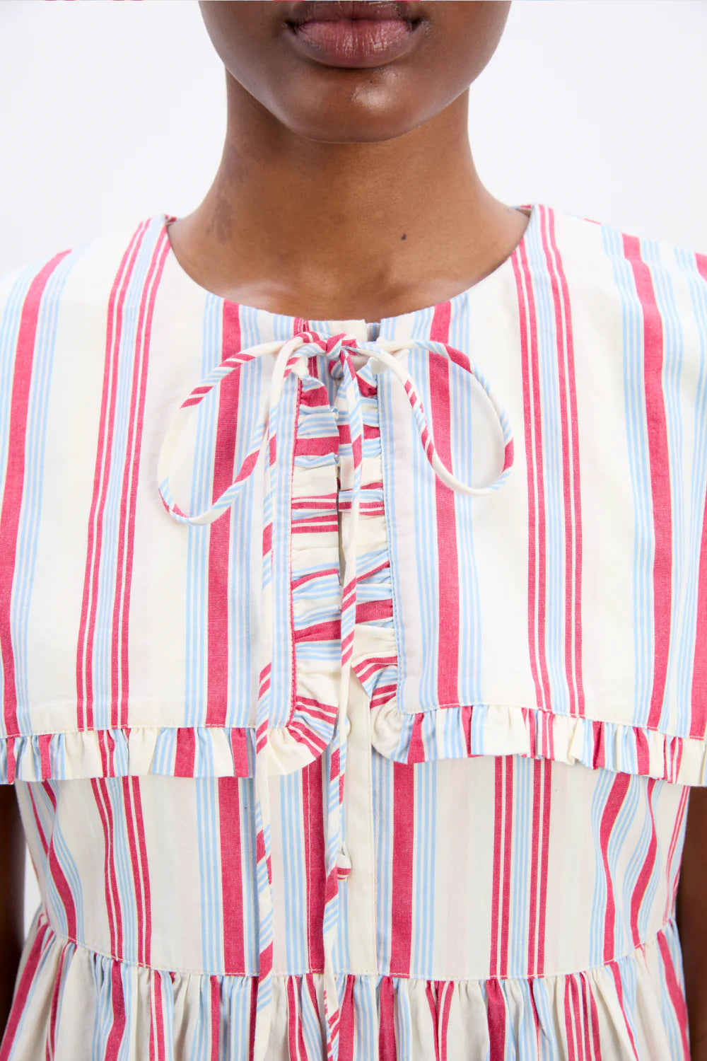 Damson Madder Josephine Midi Dress - Butter Cherry Stripe