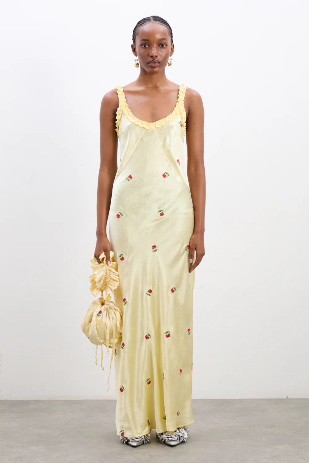 Damson Madder Simone Satin Scrunchie Bag - Butter Yellow