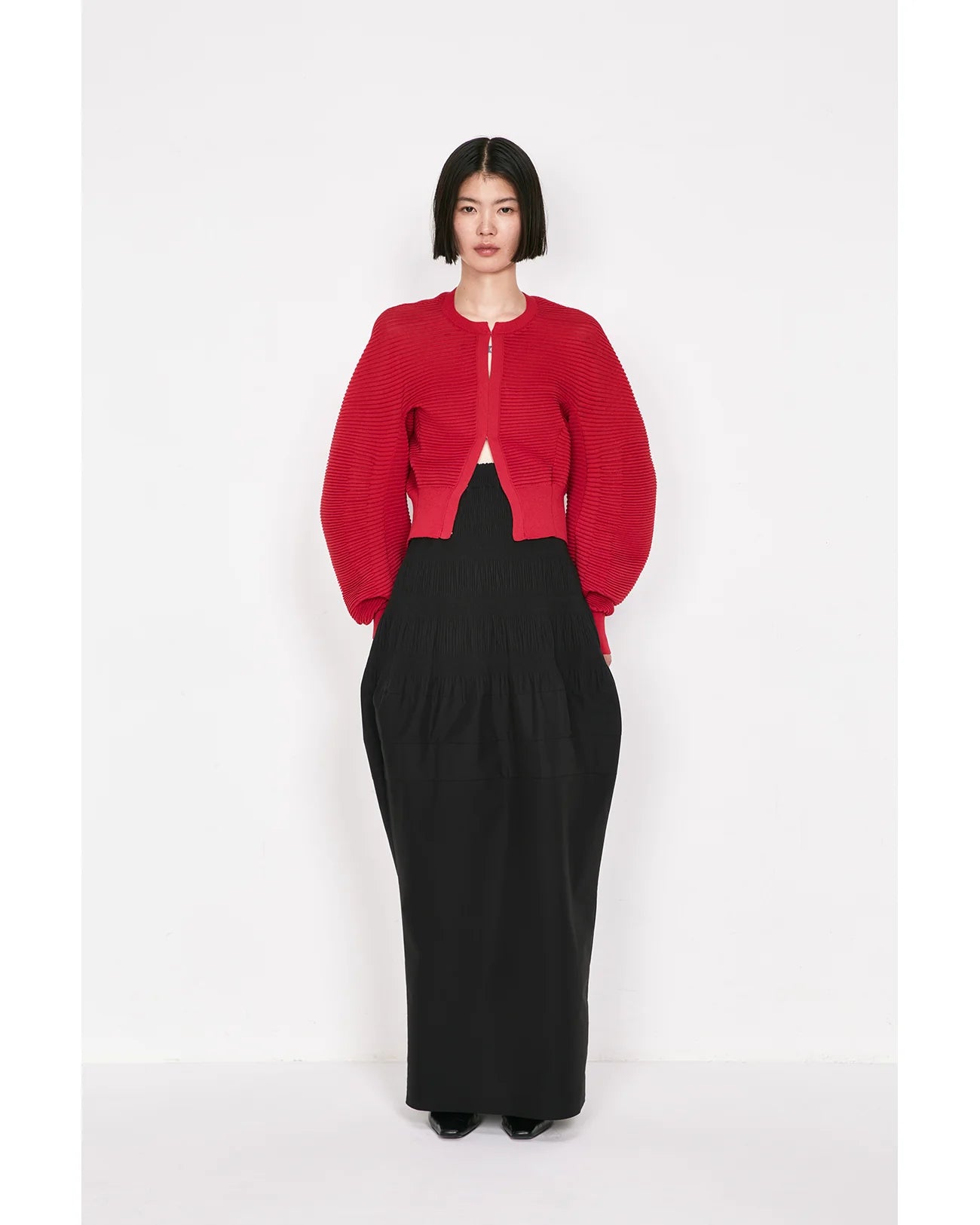 Mame Kurogouchi Curved Sleeve Knitted Cardigan - Red