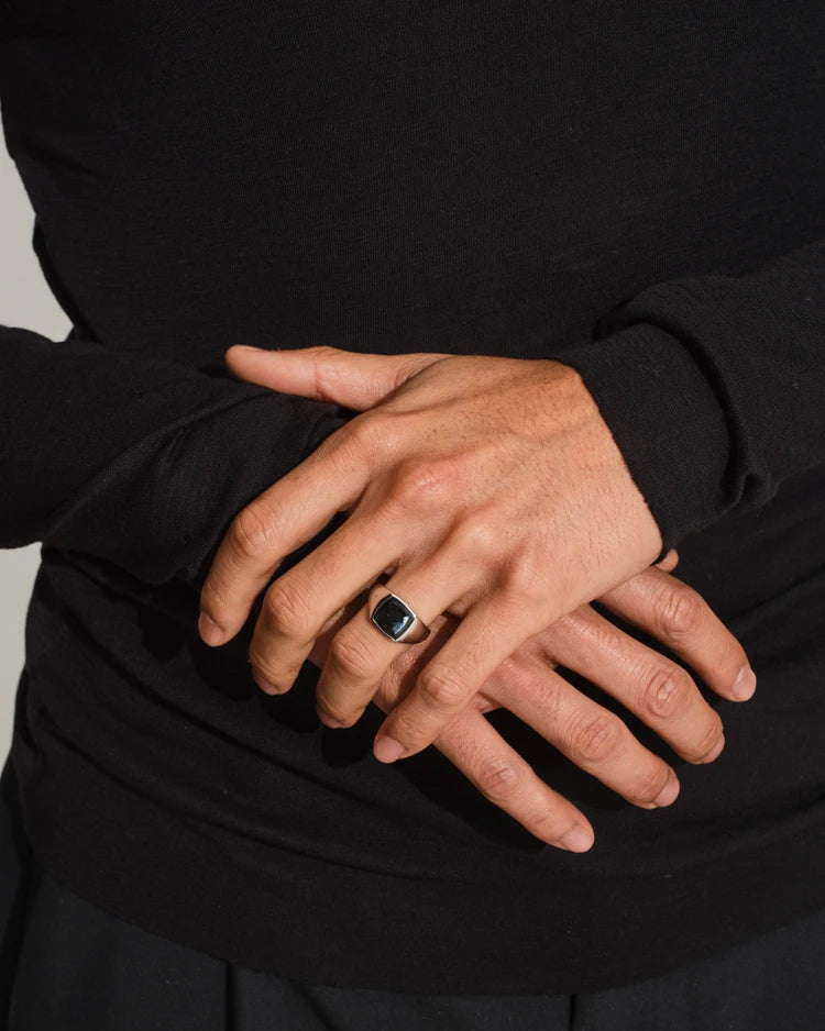 Tom Wood Kay Ring Black Larvikite