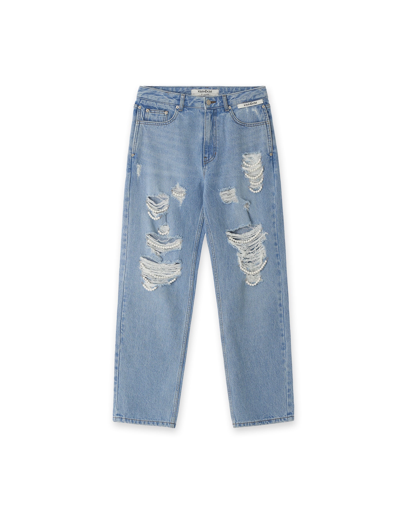 KIMHEKIM Pearl Embellished Destroyed Jeans