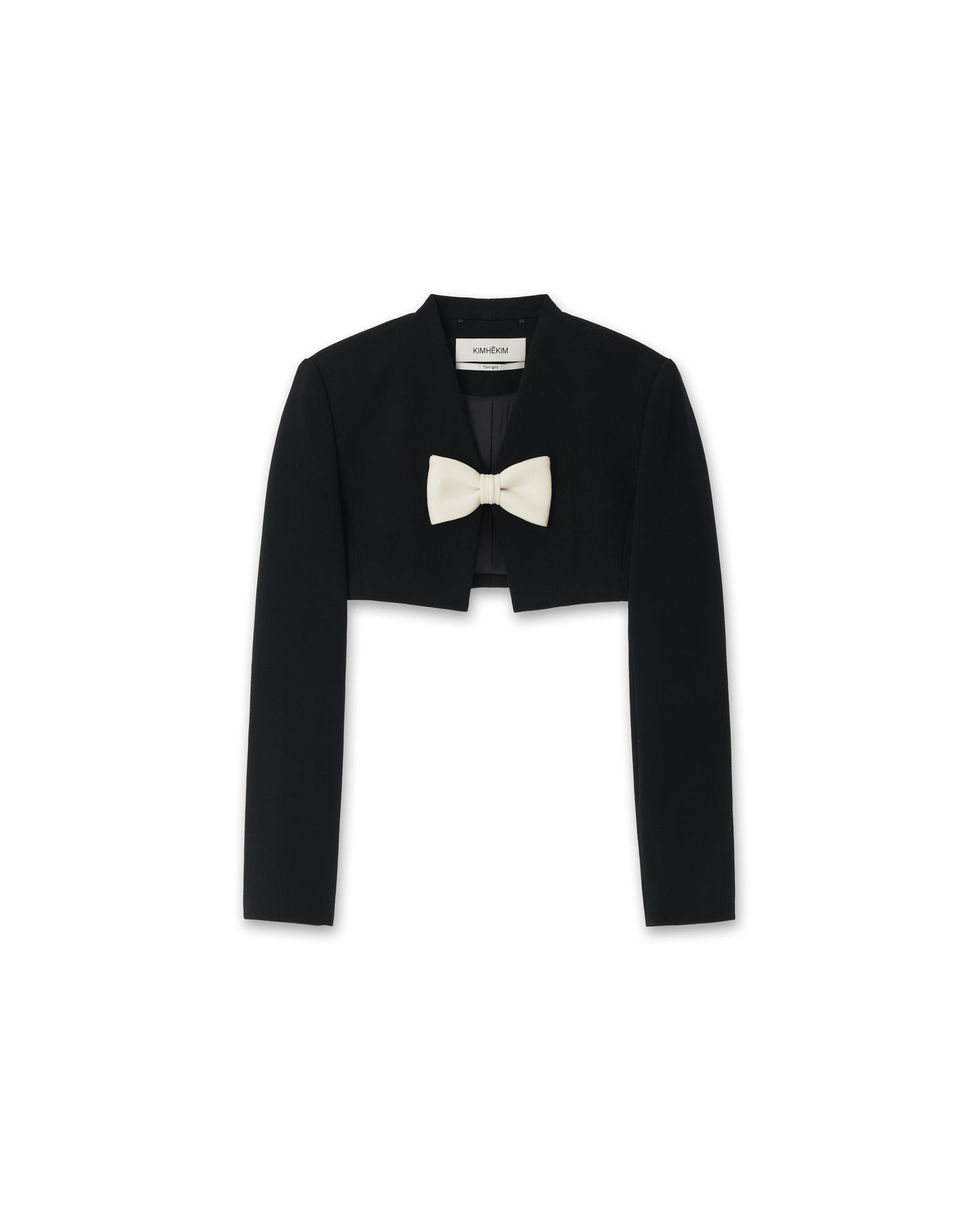 KIMHEKIM  Bicolor Bow Collarless Cropped Jacket