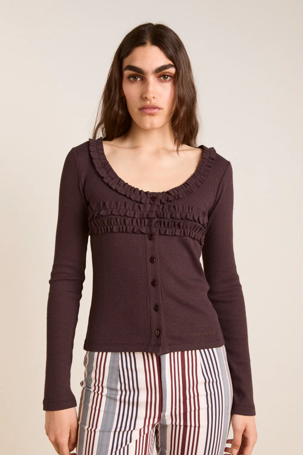 Damson Madder Varsha Frilly Cardi - Brown
