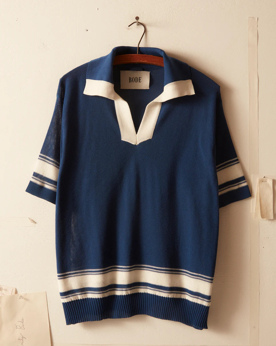 BODE Edge Stripe Polo Shirt Navy