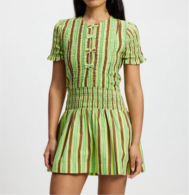 Damson Madder Saffy Mini Dress - Tropical Business Stripe