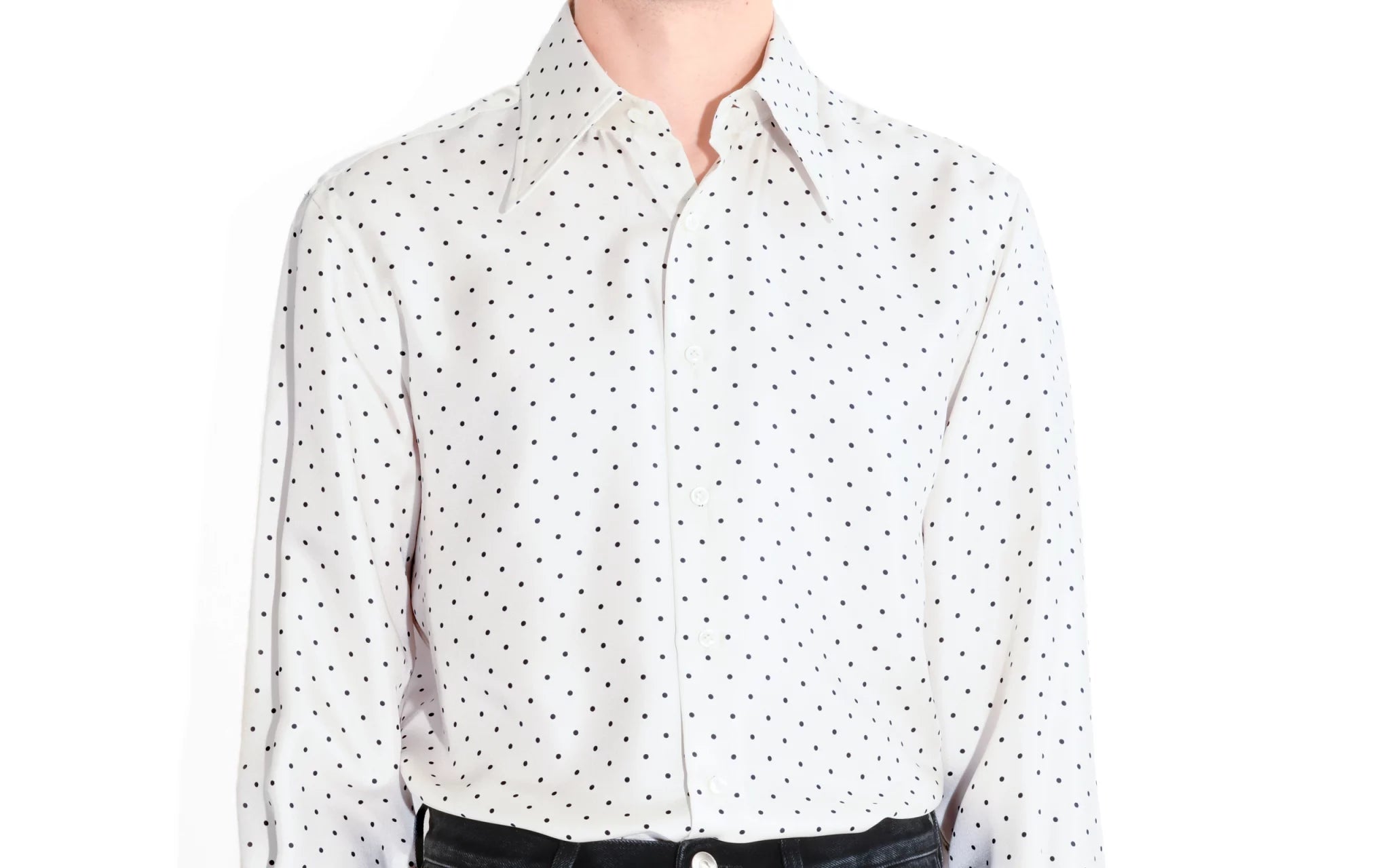 Husbands Polka Dots Wide Collar Silk Shirt