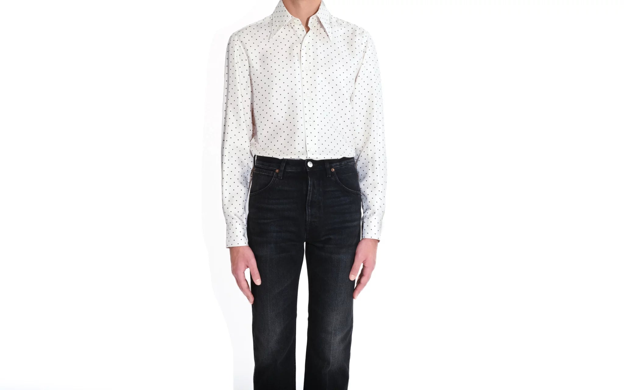 Husbands Polka Dots Wide Collar Silk Shirt