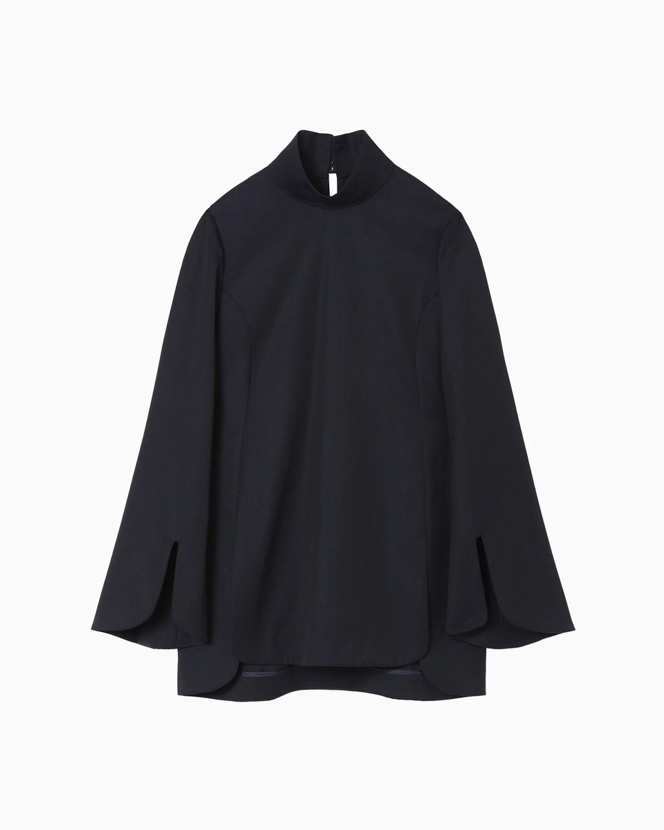 Mame Kurogouchi Light Wool Max Gabadine High Neck Blouse - Navy MM24FW-SH059