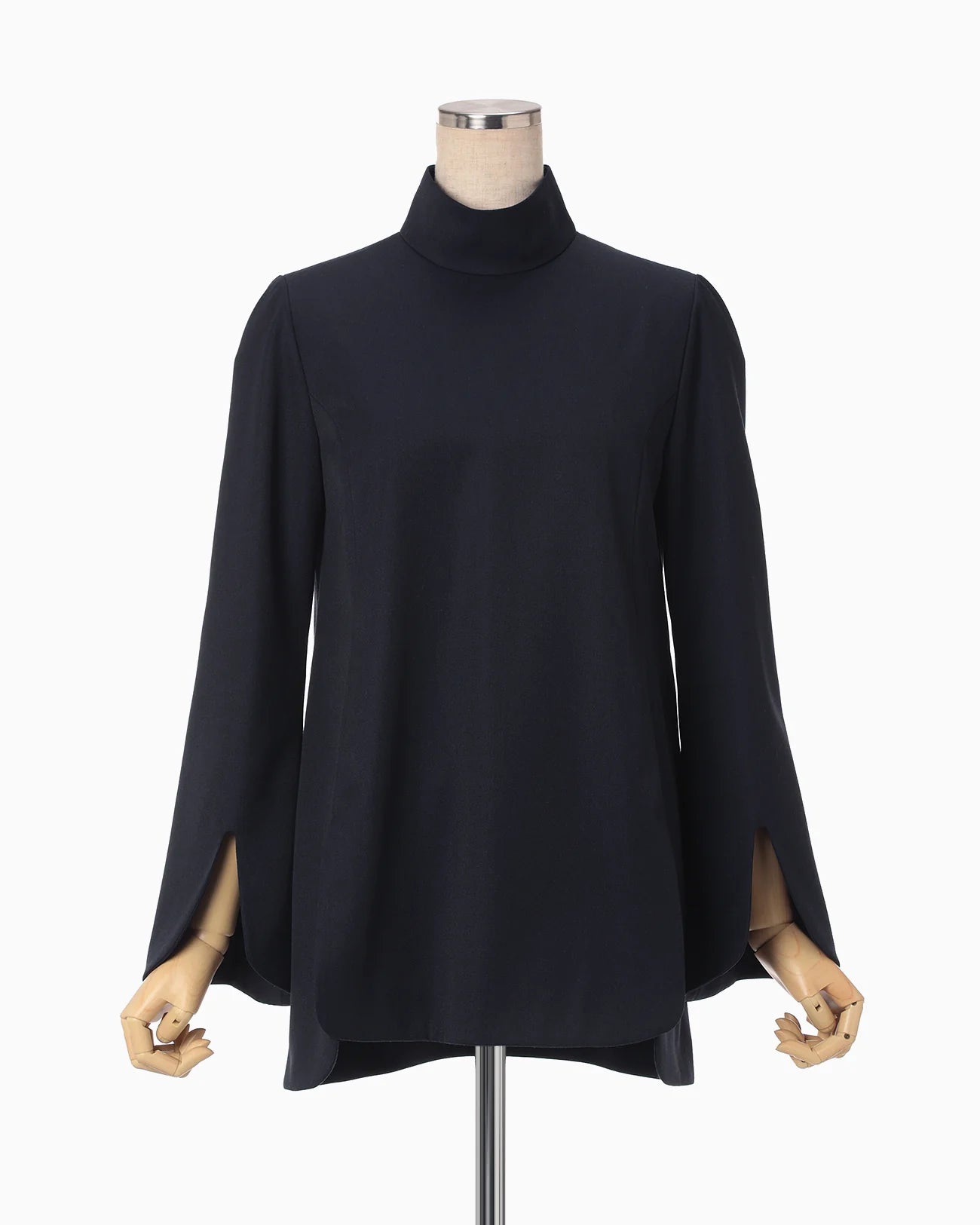 Mame Kurogouchi Light Wool Max Gabadine High Neck Blouse - Navy MM24FW-SH059