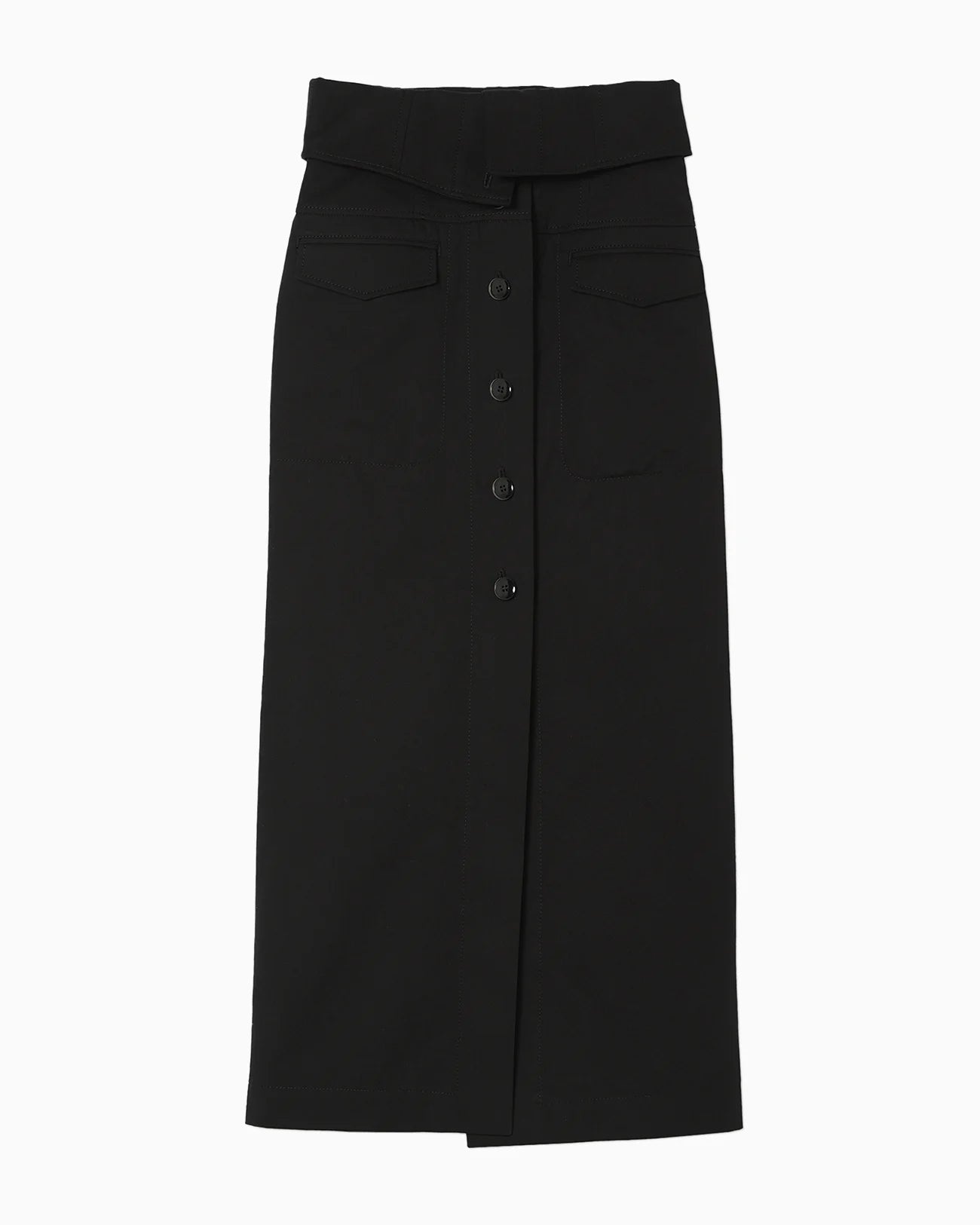 Mame Kurogouchi Organic Cotton Twill Fold-Over Waisted Skirt - Black -SK036