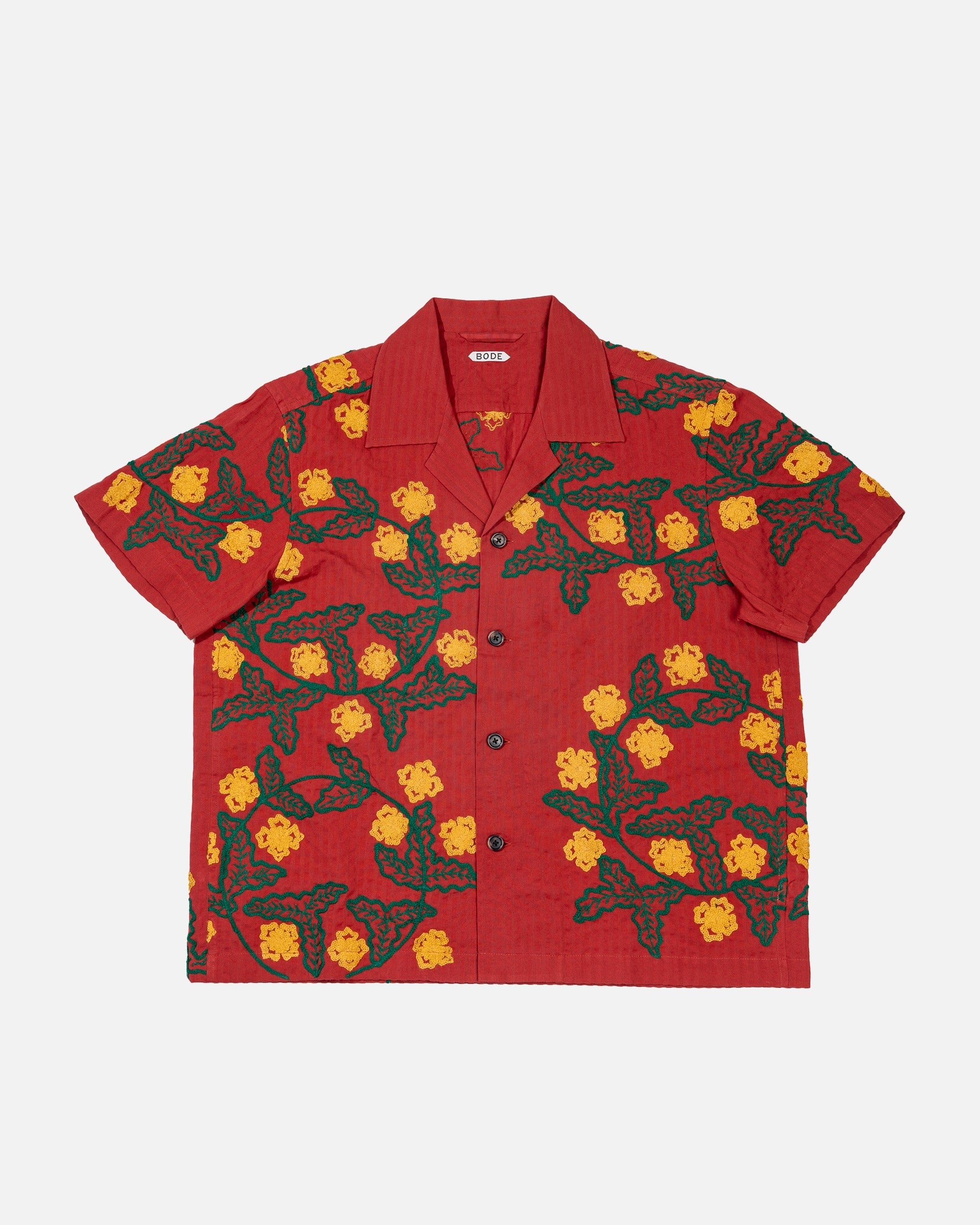 BODE Marigold Wreath Short Sleeve Shirt Maroon