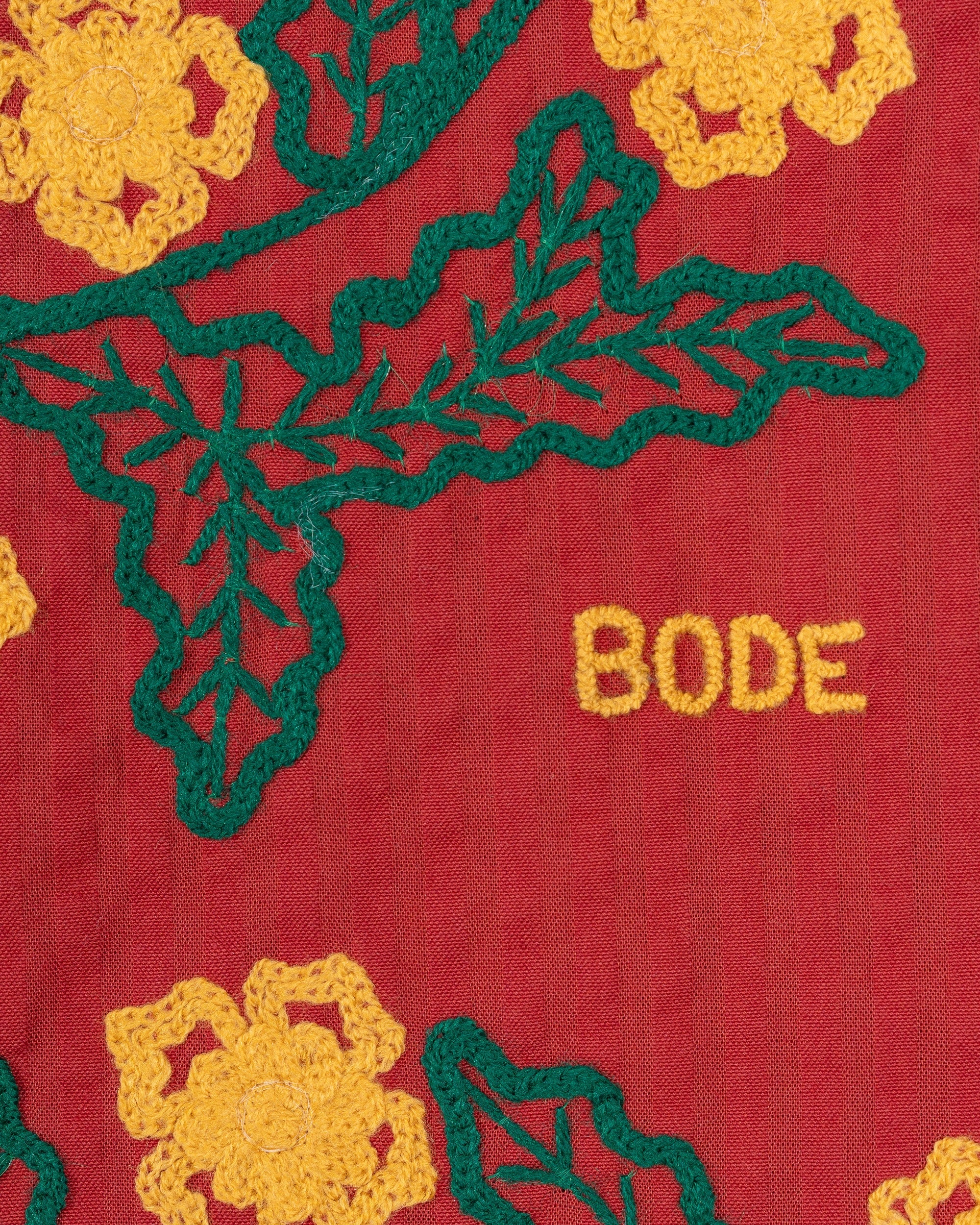 BODE Marigold Wreath Short Sleeve Shirt Maroon