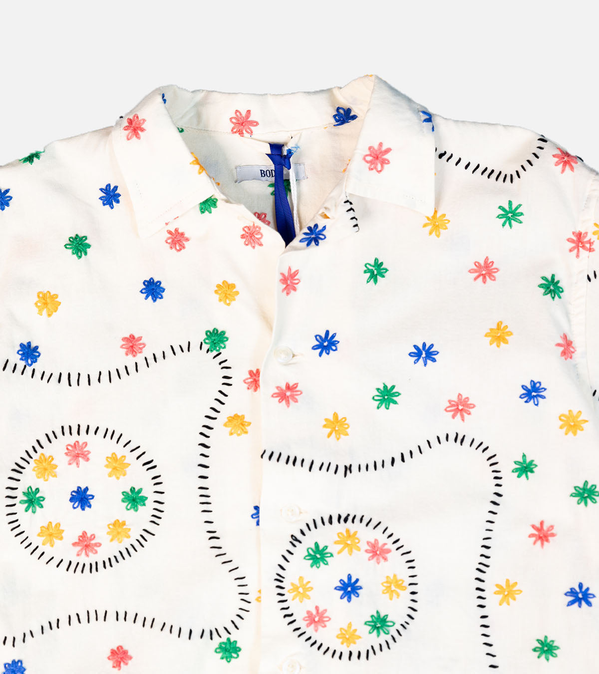 BODE Hand Stitched Fleurette Shirt, Off-White