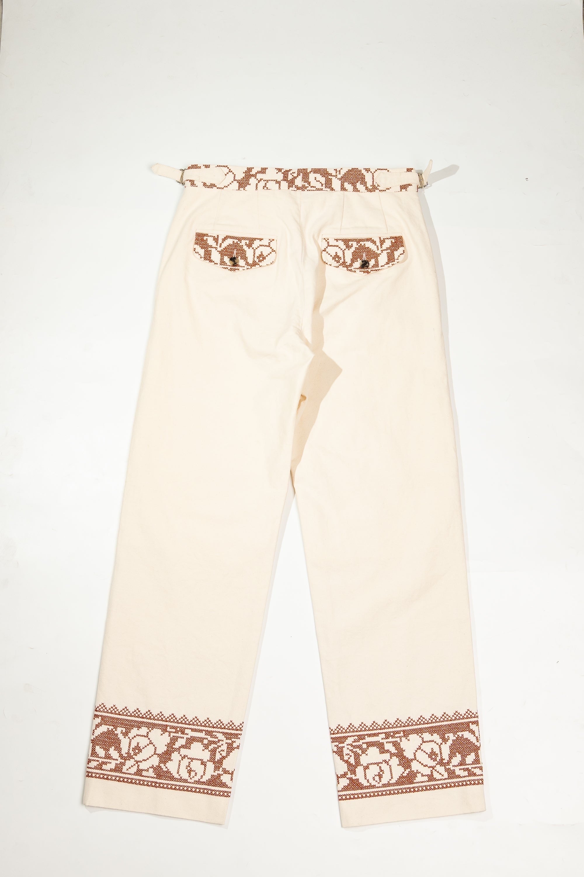 BODE Cross Stitched Rose Garland Trouser Brown/White