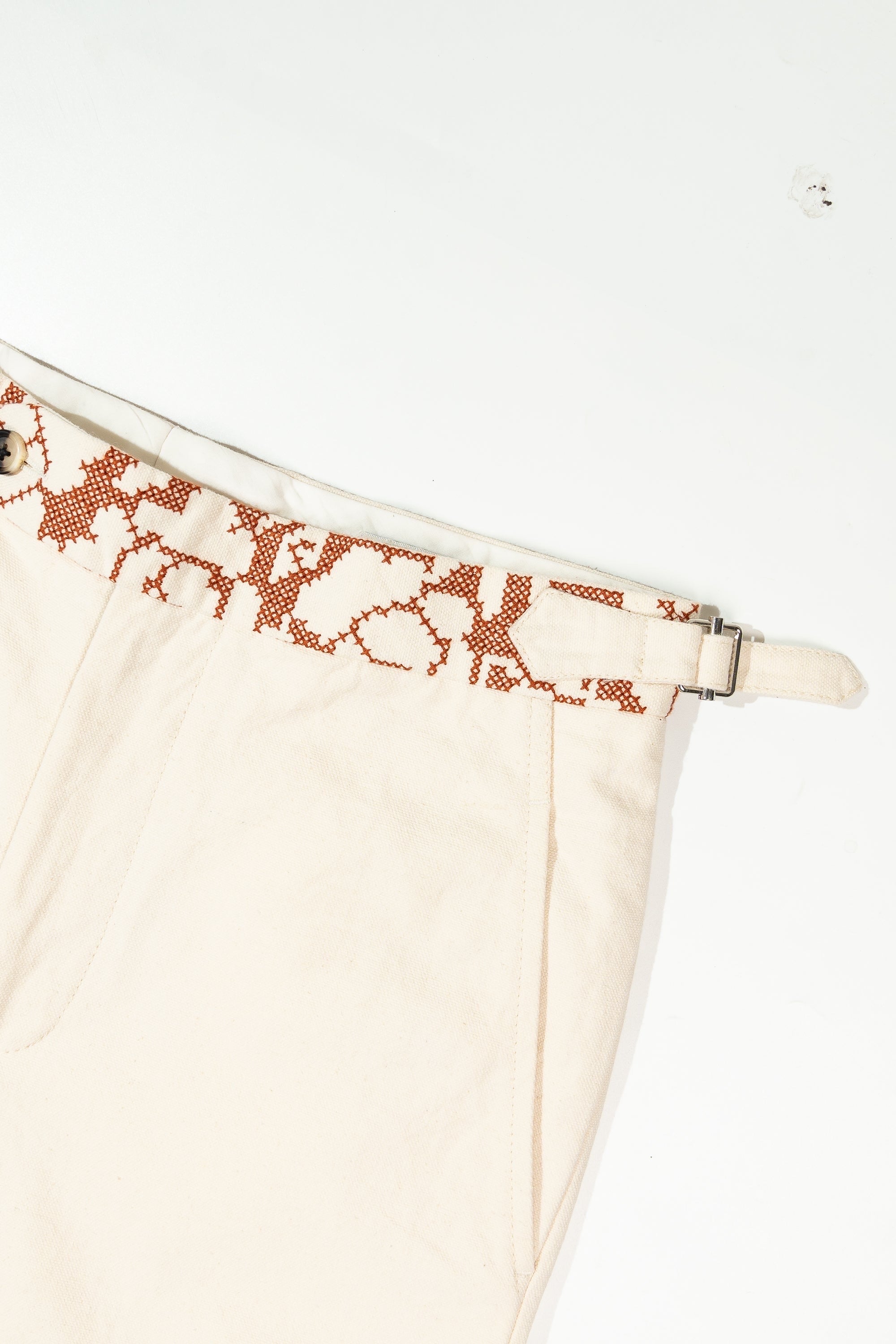 BODE Cross Stitched Rose Garland Trouser Brown/White