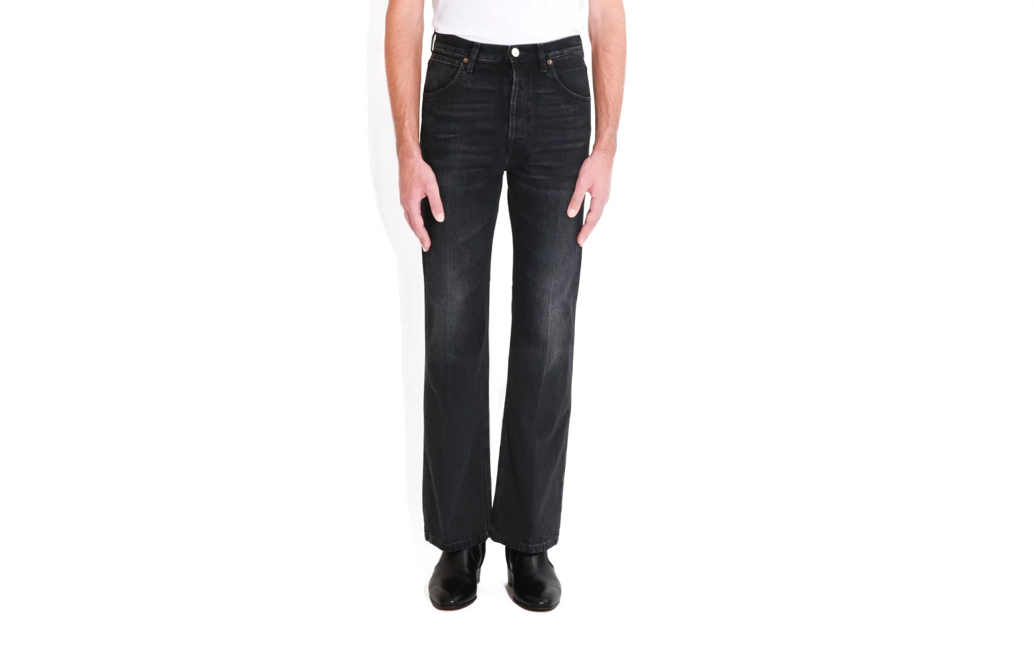 Husbands Flared High Waisted Jeans in Washed Black Denim