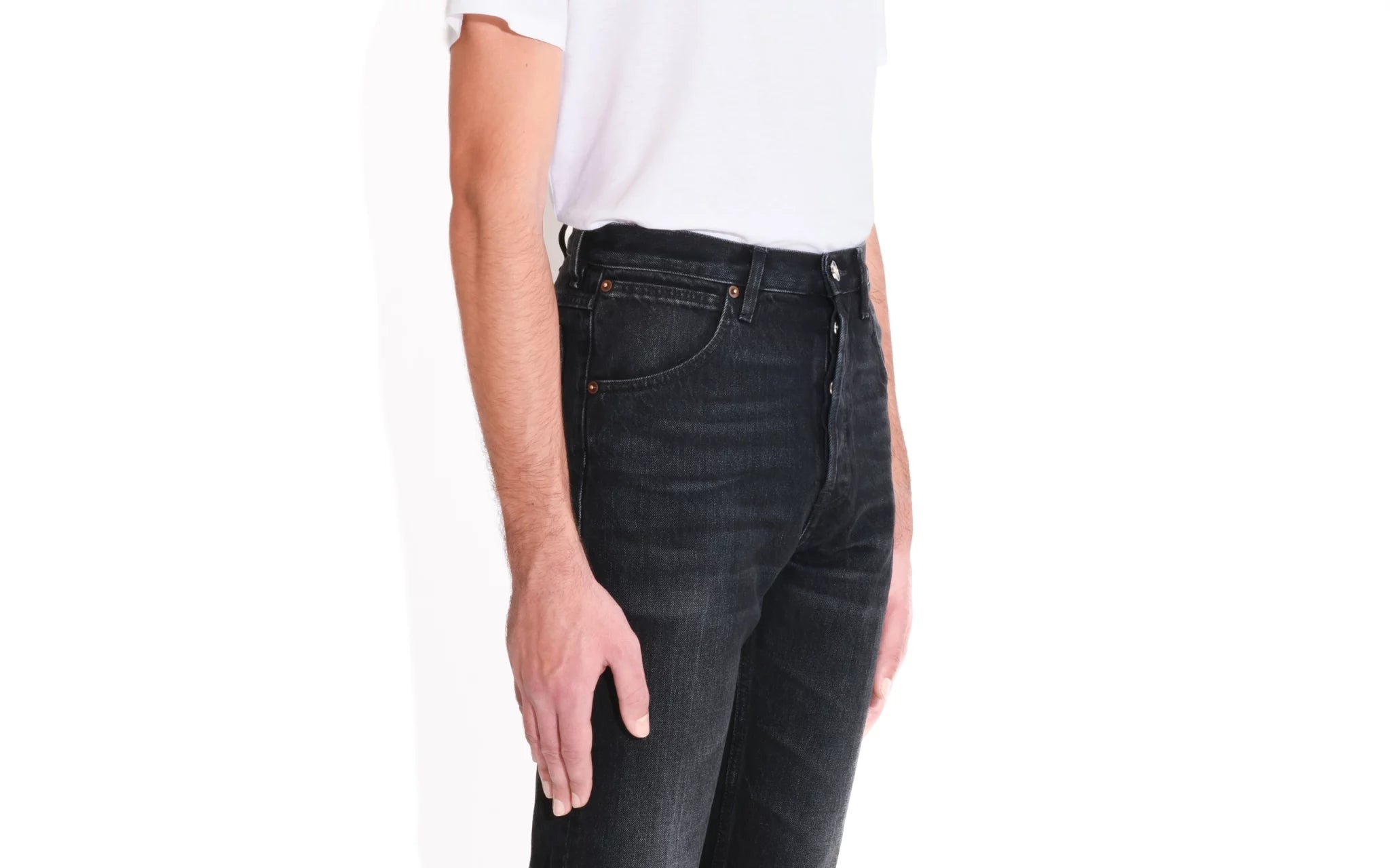 Husbands Flared High Waisted Jeans in Washed Black Denim