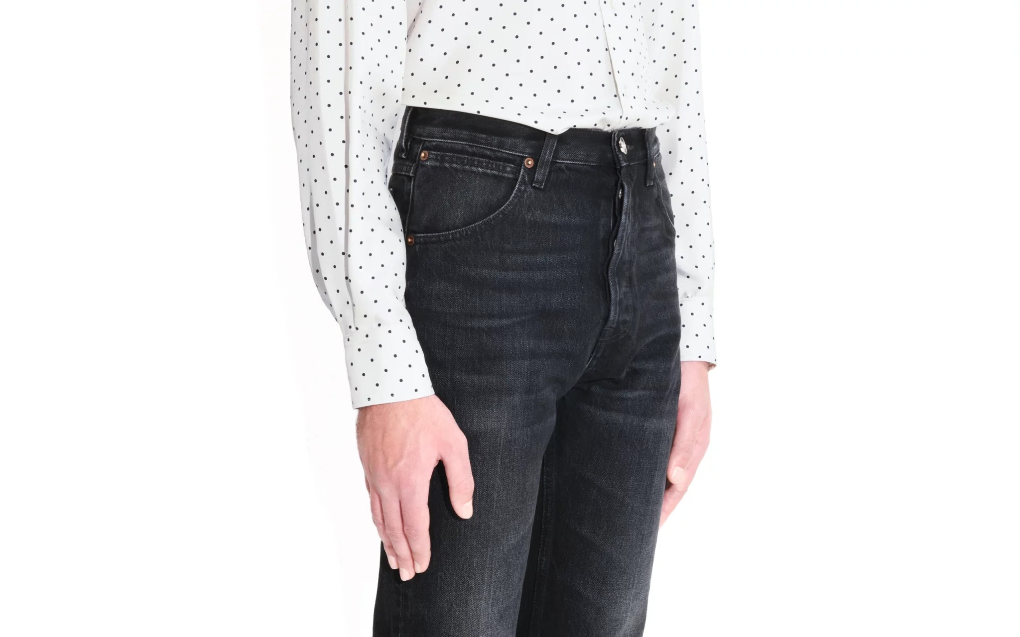 Husbands Polka Dots Wide Collar Silk Shirt