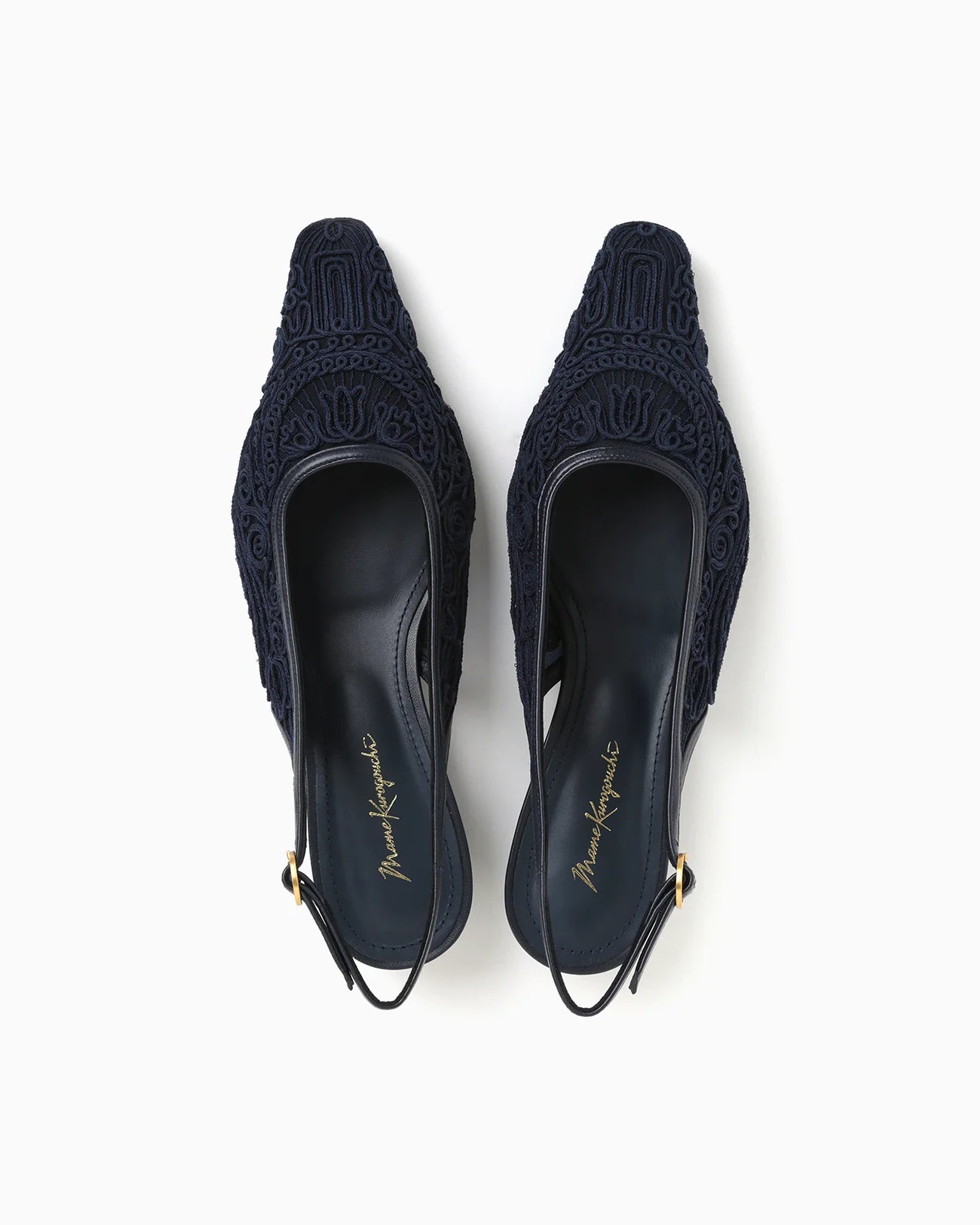 Mame Kurogouchi-Cording Embroidery Sling Back Heels - navy