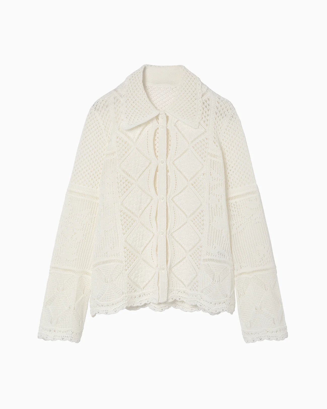 Mame Kurogouchi Cotton Lace Knitted Cardigan-white