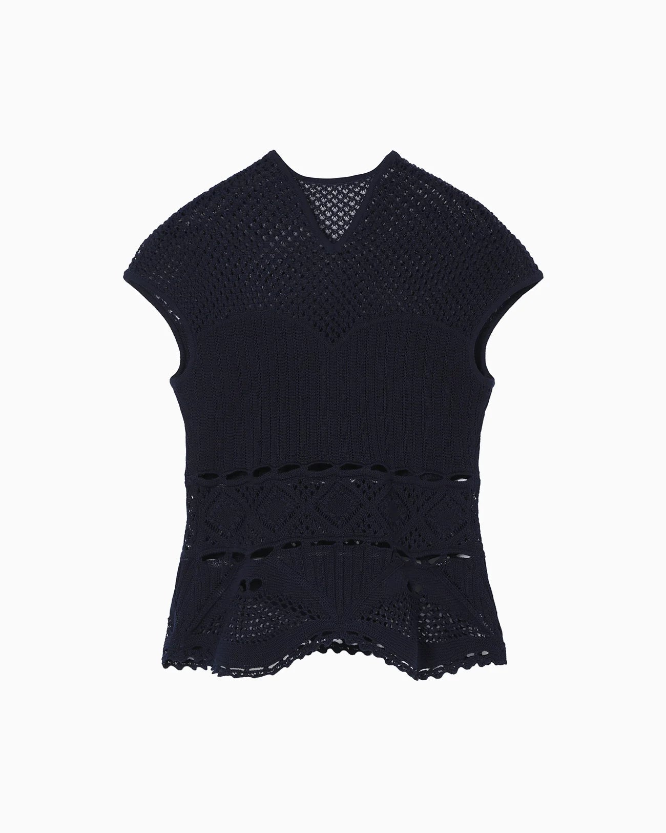 Mame Kurogouchi Cotton Lace Sleeveless Knitted Top-Navy