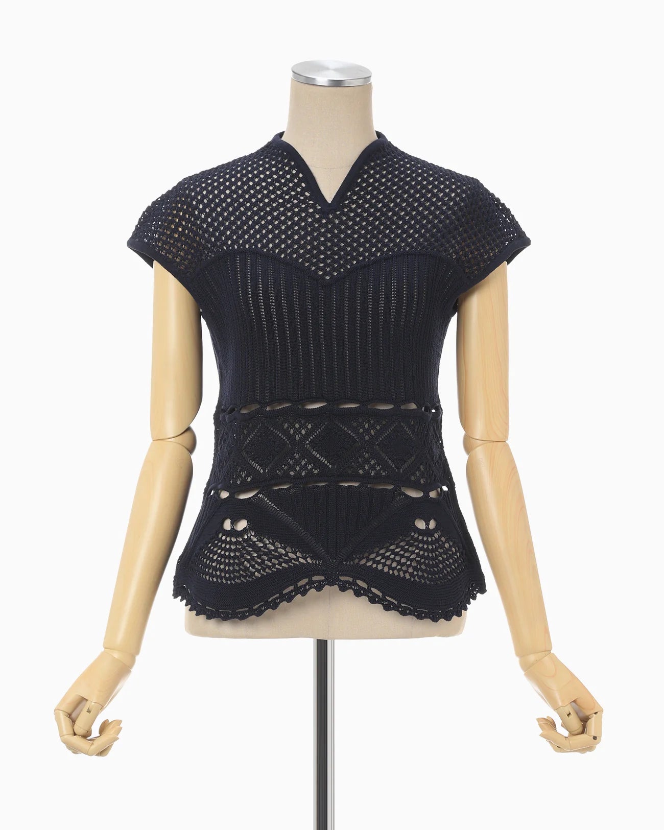 Mame Kurogouchi Cotton Lace Sleeveless Knitted Top-Navy