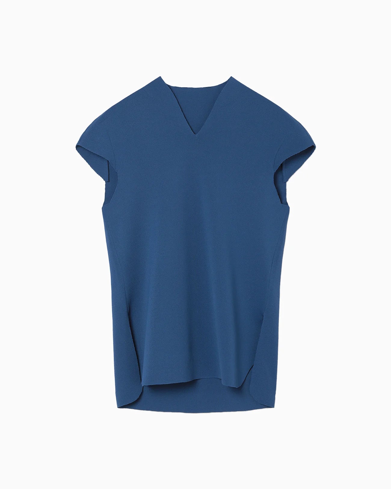 Mame Kurogouchi Milano Ribbed Cap-Sleeve V-Neck Top - blue