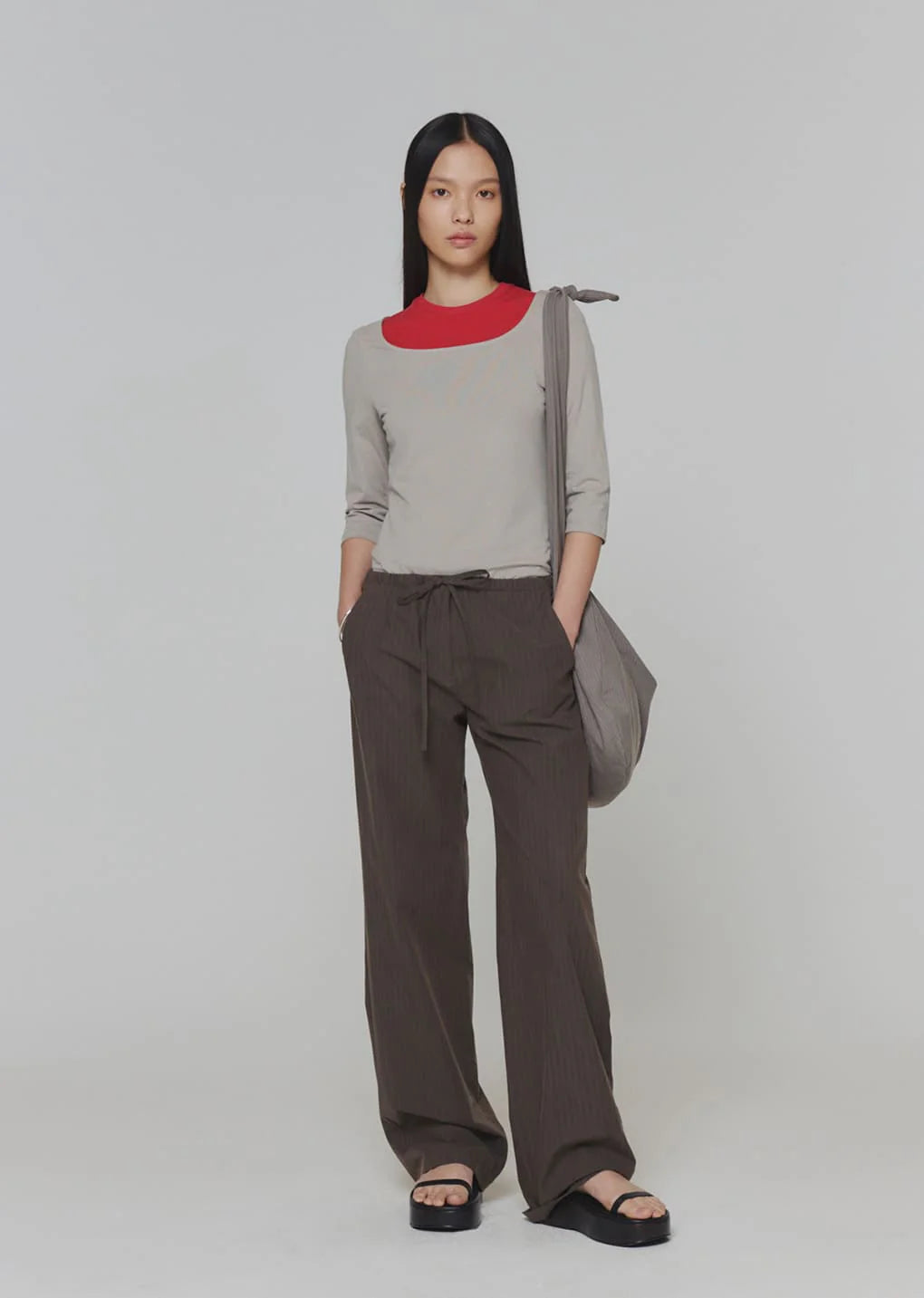 Amomento Scoop Neck Short Sleeve T-shirts - Grey