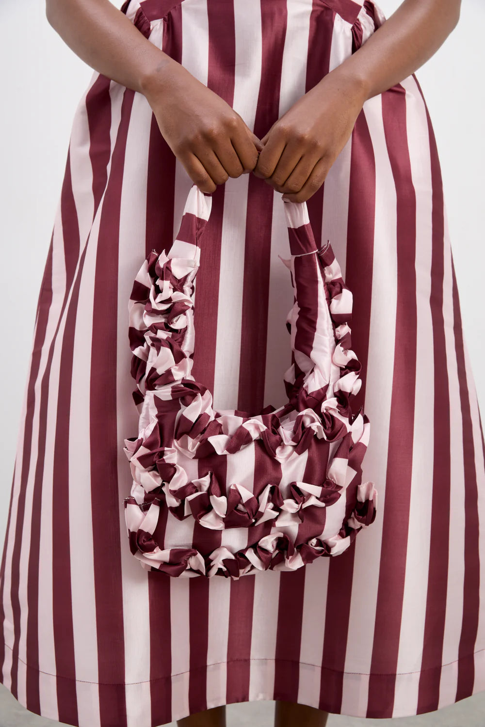 Damson Madder Rachel Ruffle Bag - Pink Burg Stripe